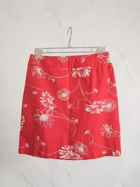 Rafaella Pink And White  A-Line Skirt with White Floral Design